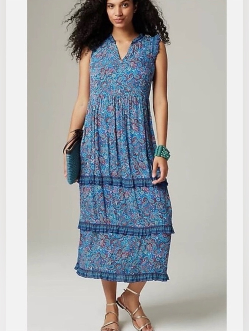 Blue Sleeveless Tiered Maxi Dress